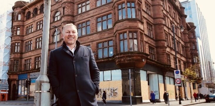 Lawrence Kenwright outside the George Best Hotel